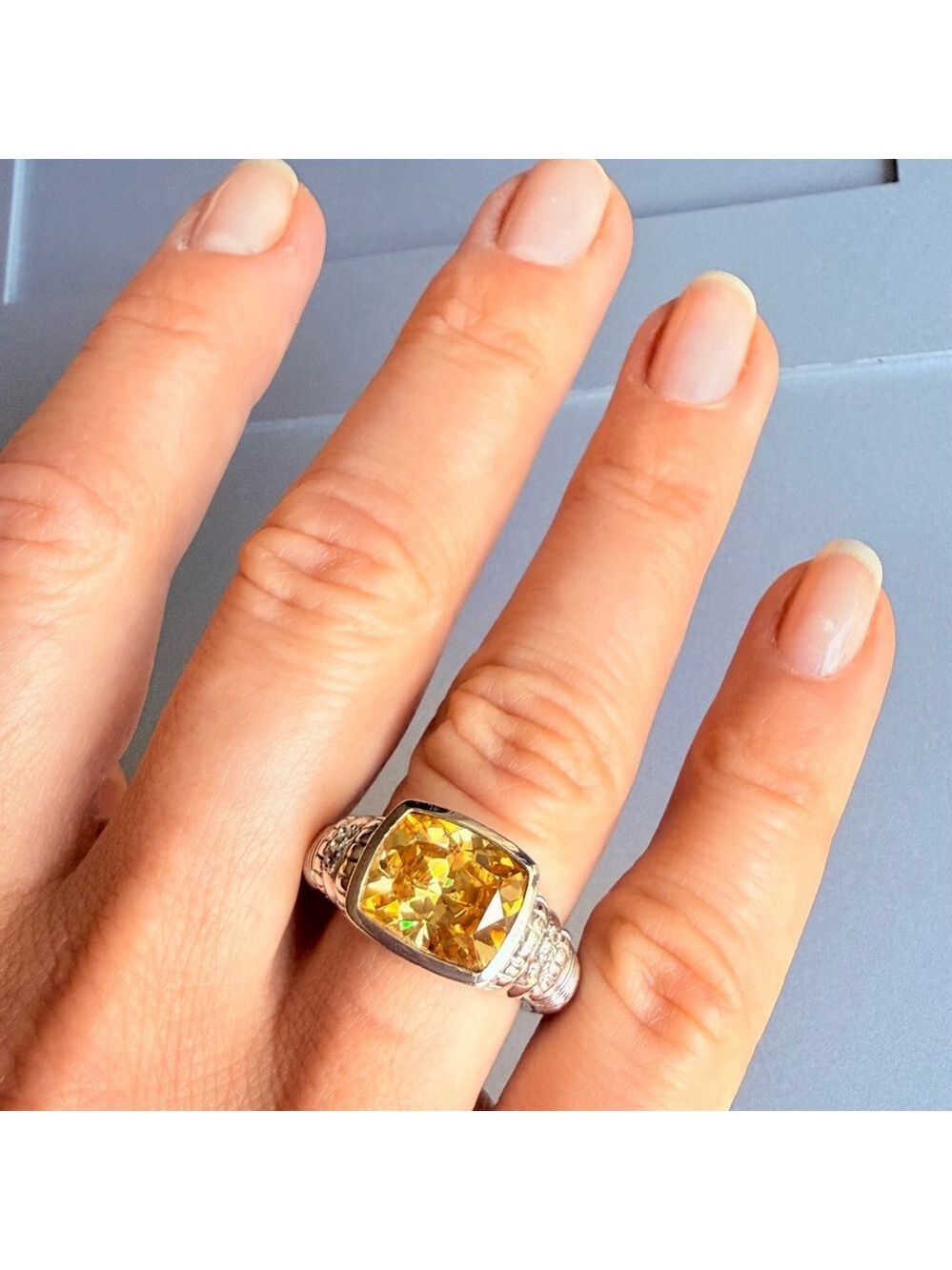 Judith Ripka 3.5 CT Solitaire Canary Crystal & Diamond Sterling Silver 925 Ring - Picture 11 of 12
